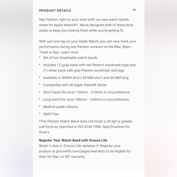 GROOVE LIFE Peloton Apple Watch Band 2.0 BLACK ONLY 40mm NEW never worn - Picture 8 of 8